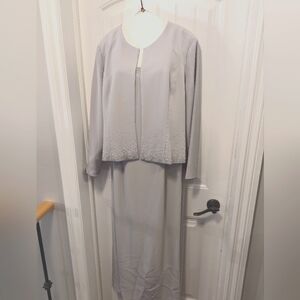Mother Of The Bride, Silver beaded  Dress & Jacket Set Maxi Length Size 18